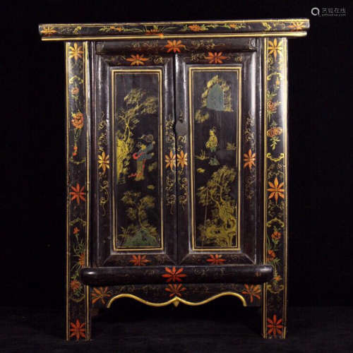 CHINA QING DYNASTY MAHOGANY GOLD CABINET