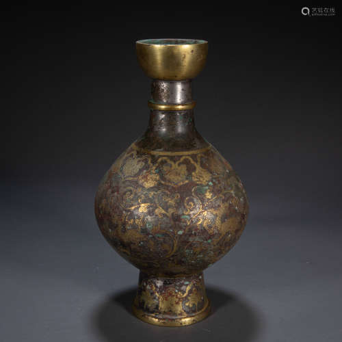 A GILT BRONZE VASE FROM THE TANG DYNASTY, CHINA