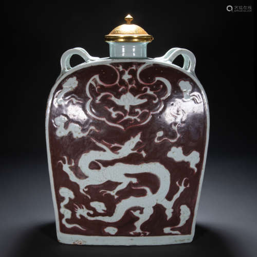 CHINESE MING DYNASTY GLAZE RED FLAT BOTTLE