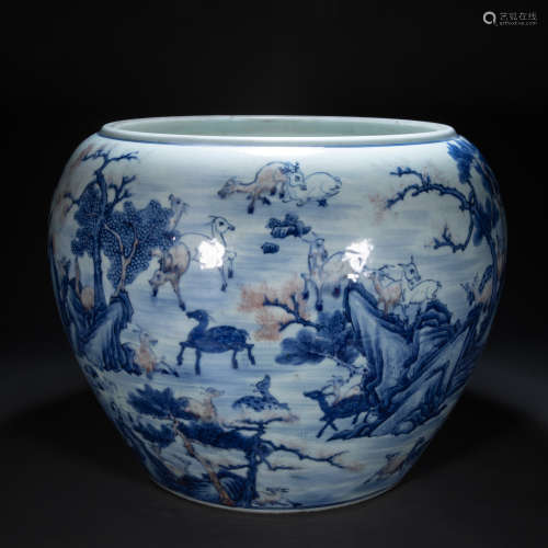 CHINESE MING DYNASTY BLUE AND WHITE CYLINDER