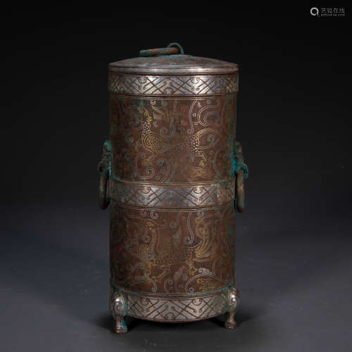 CHINESE HAN DYNASTY STOVE INLAID WITH GOLD