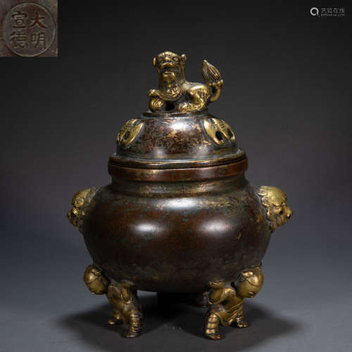 GILT BRONZE INCENSE BURNER, MING DYNASTY, CHINA