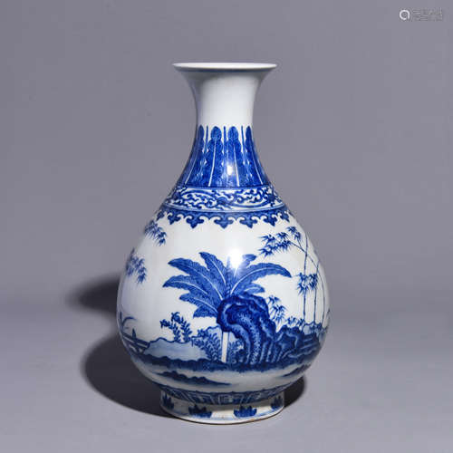 A BLUE FLOWER ANDC BAMBOO PATTERNEDC JADCE BOTTLE