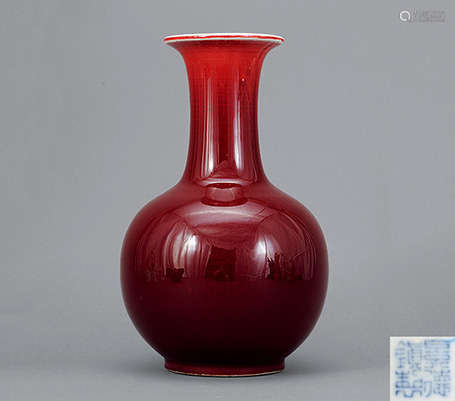 60年代 紅釉賞瓶 