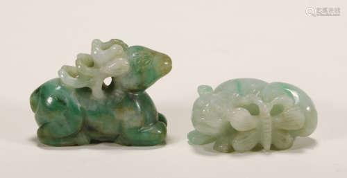 Qing Dynasty - Pair of Jadeite Ornament