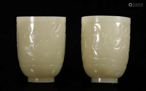 Pair of Hetian Jade Cups