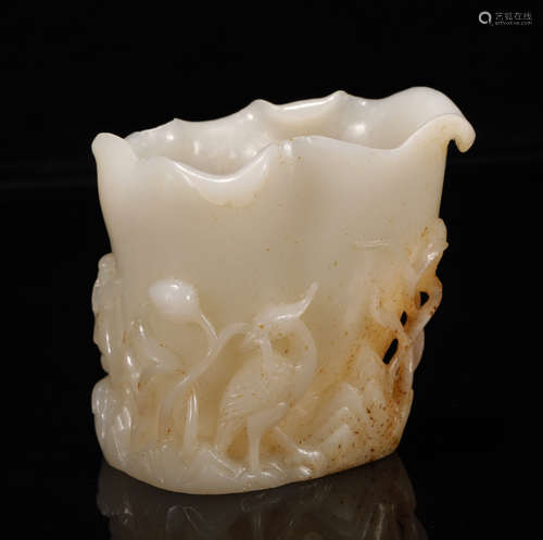 Qing Dynasty - Hetian Jade Flower Vase