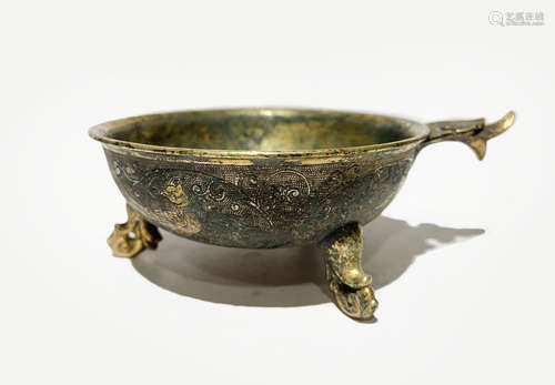 Tang Dynasty -Silver Gilt Tripod Wine Cup