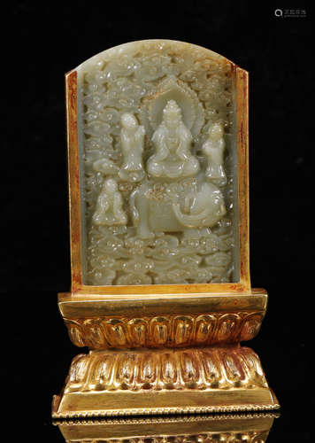 Gilt and Hetian Jade Buddha Screen