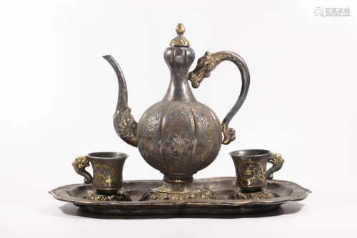 Tang Dynasty - Gold Silver on Bronze Tea Set