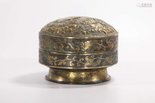 Tang Dynasty -Silver Gilt Powder Box