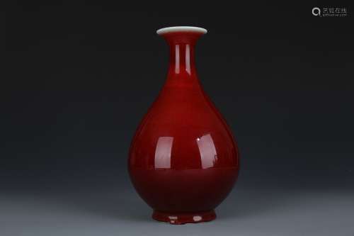 旧藏官窑朗红釉玉壶春瓶