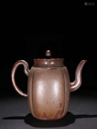 旧藏原矿紫砂料素纹茶壶