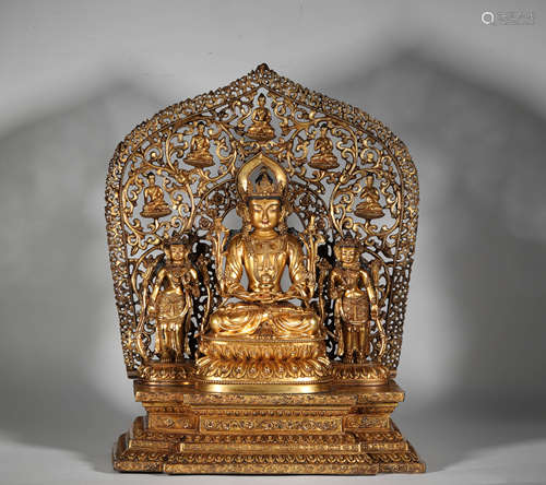 Gilt Bronze Longevity Buddha Figure Statue