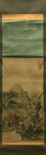 A Chinese Landscape Silk Painting, Chou Ying Mark
