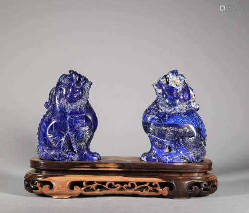 A Pair Lapis Lazuli Lion Ornament