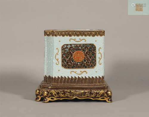 Gold-drawing Square Procelain Pen holder