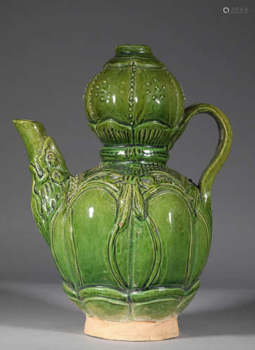 Green Glazed Gourd Shape Porcelain Vase Bottle