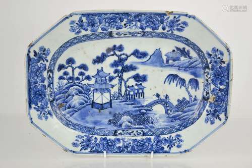 An 18th century blue and white rectangular form dish.