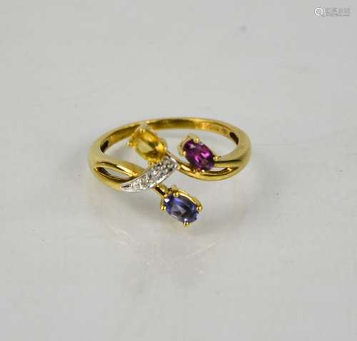 A 9ct gold contemporary amethyst, tanzanite, and yellow citr...