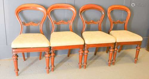 Four Victorian balloon back chairs with cream ground seats, ...