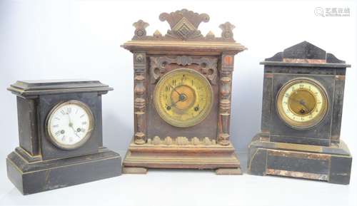 Two 19th century slate mantle clocks together with an Edward...