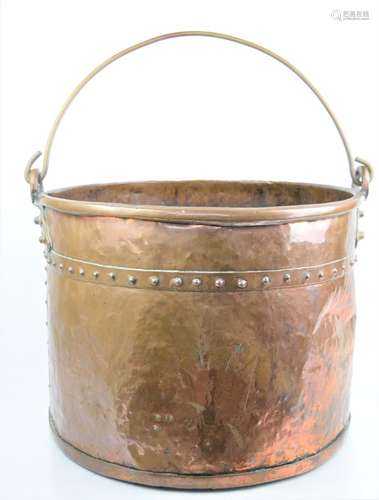 A 19th century riveted copper coal bucket, 31.5cm by 41cm