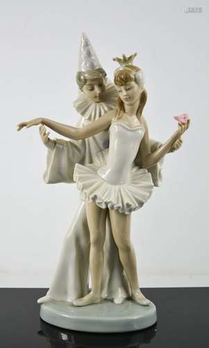 A Lladro porcelain figure group titled Carnival Couple; clow...