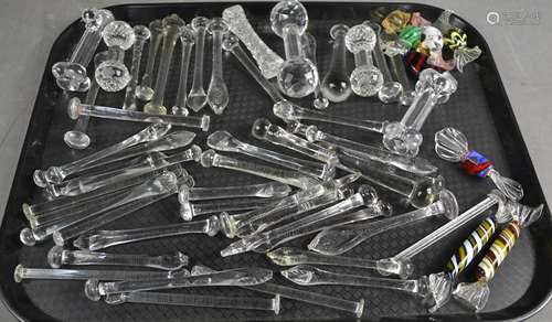 A quantity of Georgian and later glass stirrers, glass knife...