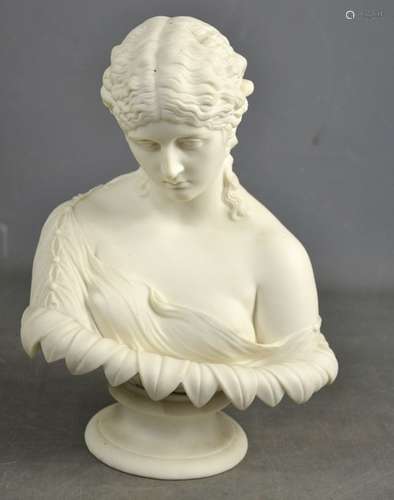 A 19th century Parian ware female bust, 26cm high.