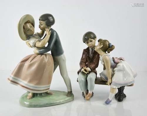 A Lladro porcelain figure group titled Stolen Kiss, and Ten ...