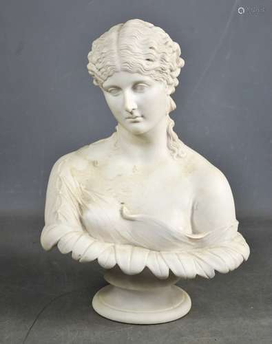 A Parian ware female bust, inscribed to the back Dilettante,...