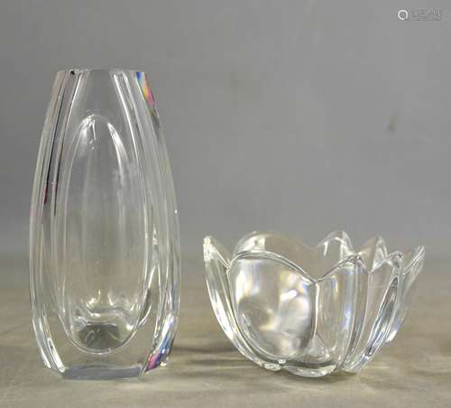 An Orrefors glass bowl, and Baccarat crystal vase, 18cm high...