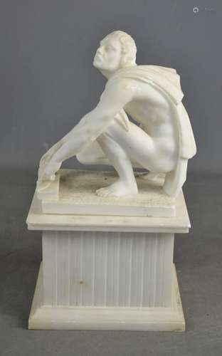 A 19th century white marble male figure raised on a rectangu...