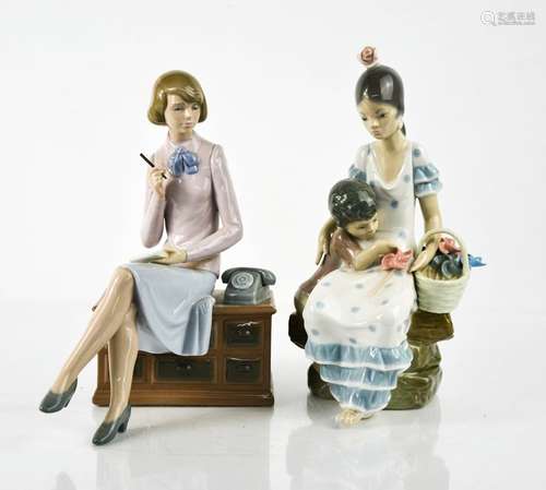 A Nao Lladro figurine; Secretary beside telephone, and Lladr...