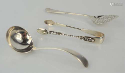 Victorian silver Apostle sugar tongs, barley twist design to...