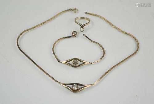 A vintage silver necklace, bracelet and ring set, 0.70toz in...