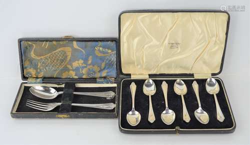 A set of six silver coffee spoons, Birmingham 1926 in origin...