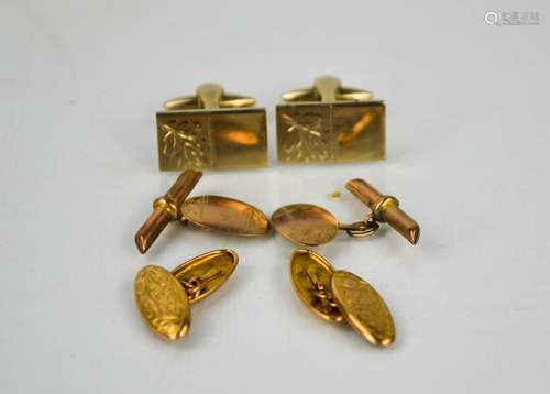 Two pairs of gold cufflinks, and a metal pair, 4.7g.