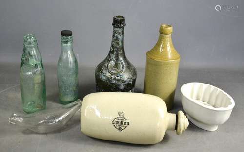 A group of Victorian glass and pottery to include jelly moul...