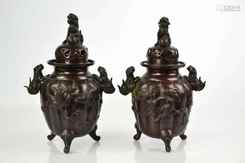 A pair of 19th century bronze censors, with dogs of fo model...