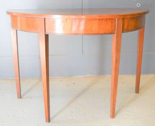 A 19th century mahogany demi lune table, 71cm by 106cm