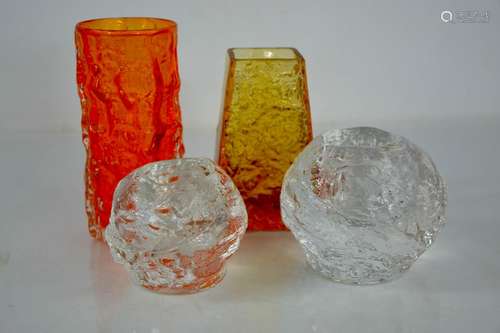 Four examples of mid century Whitefriars style glassware, tw...