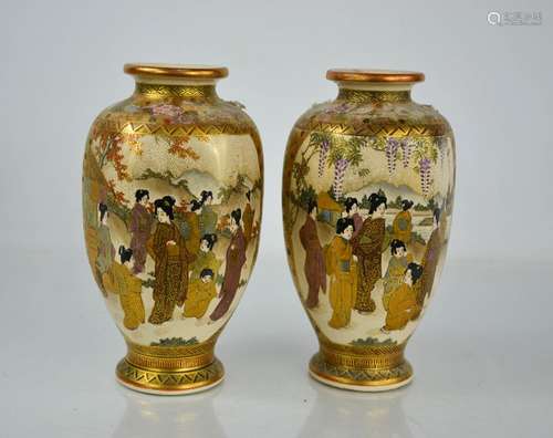 A pair of Chinese Kutani vases, depicting figural scenes, an...