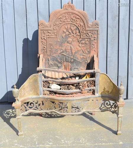 A Georgian fire back, basket and grate