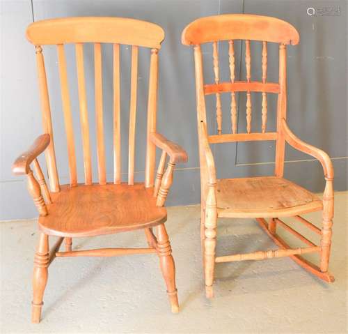 A 19th century elm slat back Windsor chair together with a p...