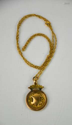 A 9ct gold tag pendant, on an un-tested yellow metal chain, ...