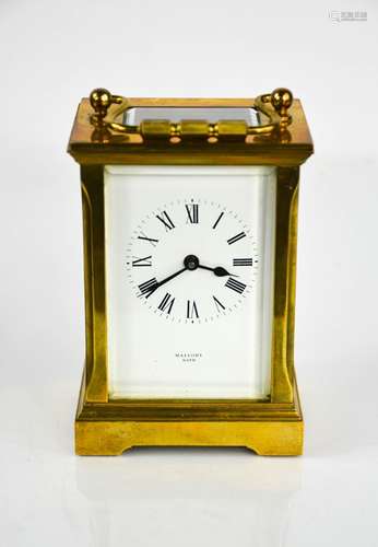 A Mallory of Bath brass carriage clock with Roman numeral di...