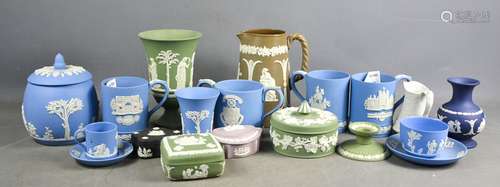 A group of Wedgwood Jasperware pottery in blue, green, purpl...