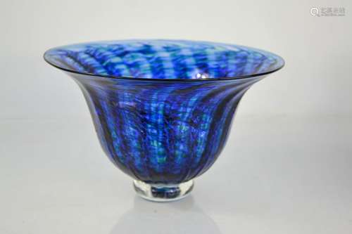 Jane Charles, a glass bowl in blue and green, etched signatu...